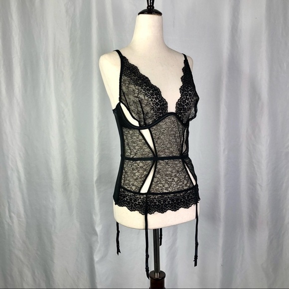Victoria's Secret Other - NWT Victoria’s Secret bustier lace garters peekaboo black L